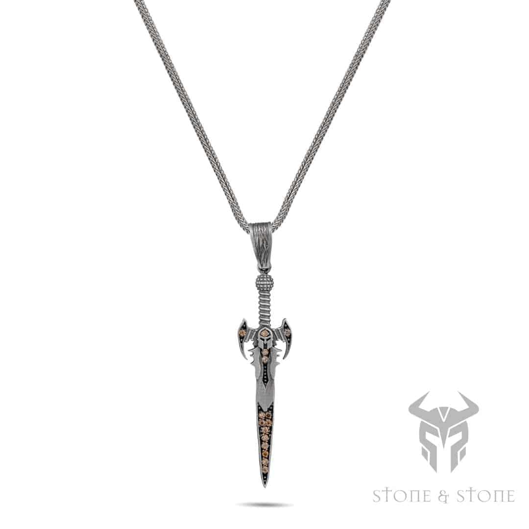Silver Sword Pendant Necklace Stone & Stone