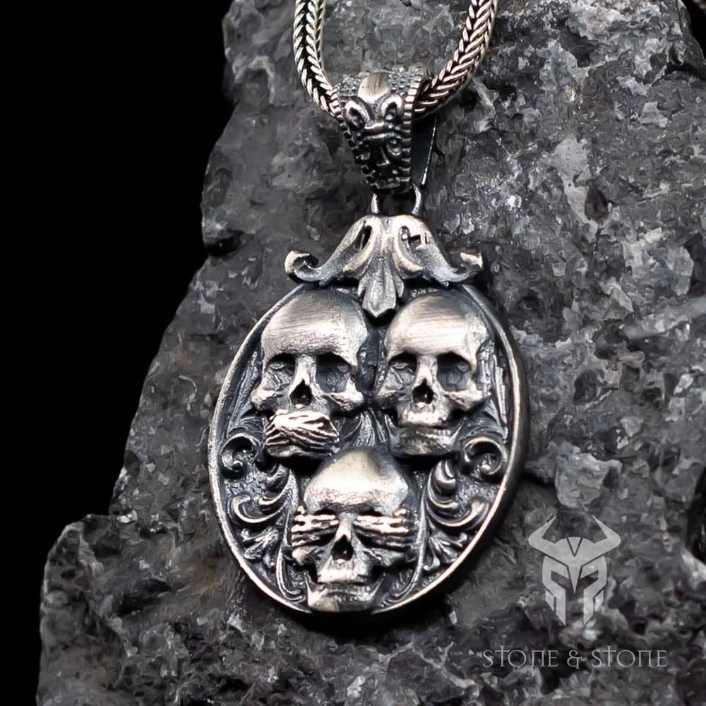 Three Wise Skull Necklace - Stone & Stone